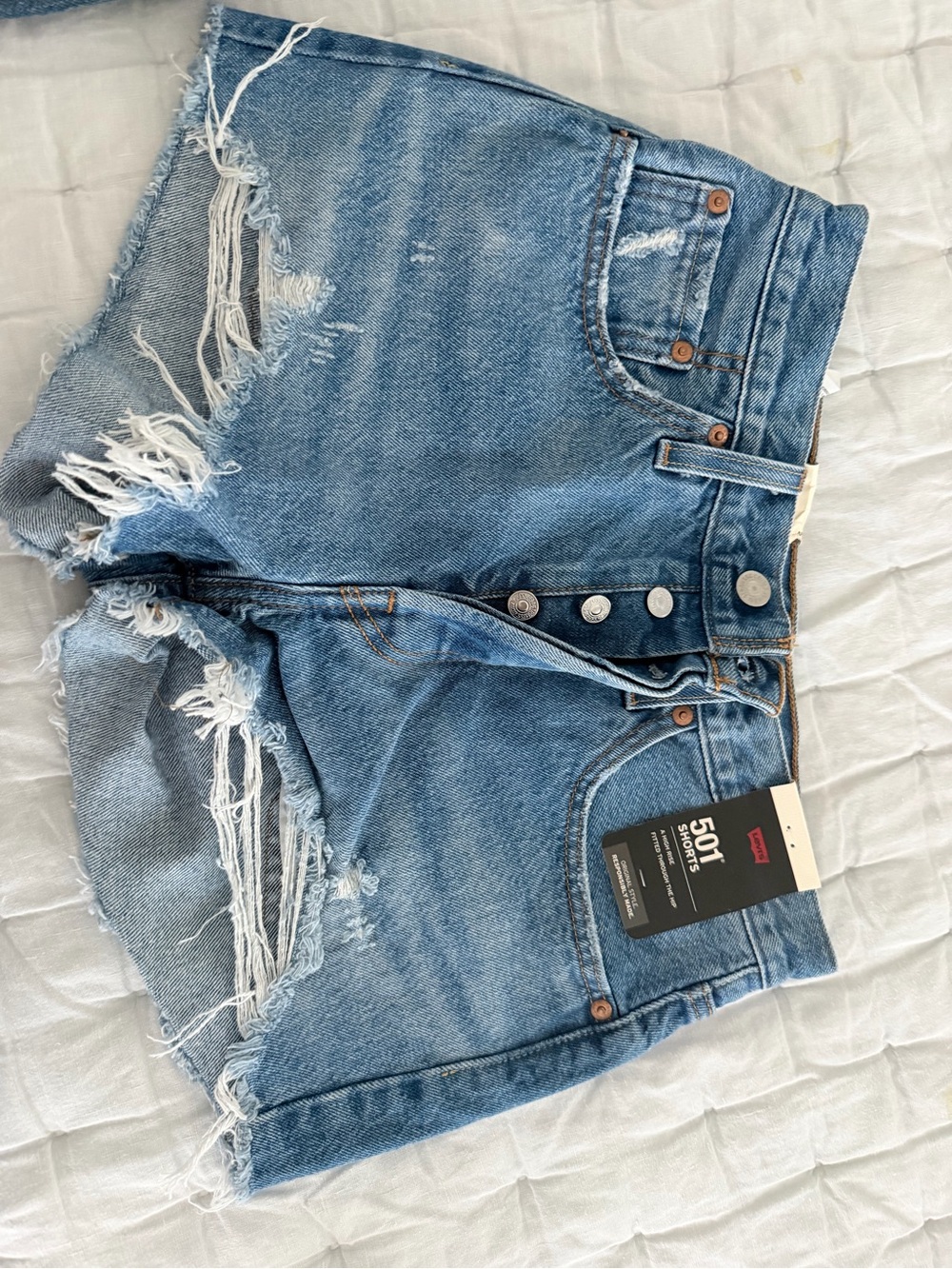 Levi's Distressed High-Rise Button-Fly Denim Shorts - Blue